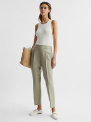 Reiss Trousers | Shae Taper Tapered Linen Trousers Khaki - Women