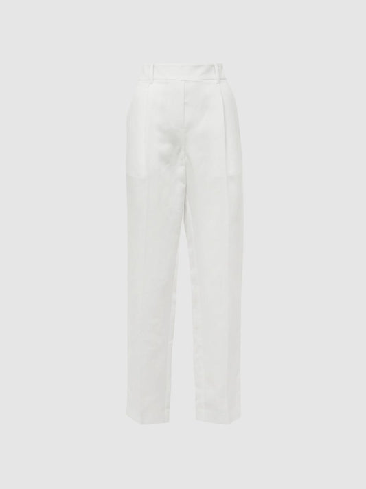 Reiss Trousers | Shae Taper Tapered Linen Trousers Khaki - Women