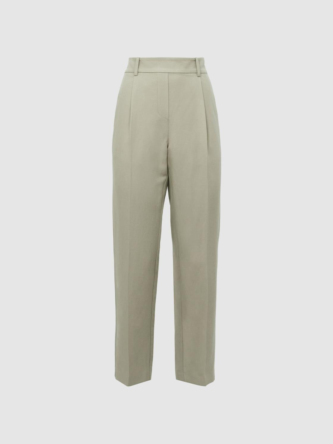 Reiss Trousers | Shae Taper Tapered Linen Trousers Khaki - Women