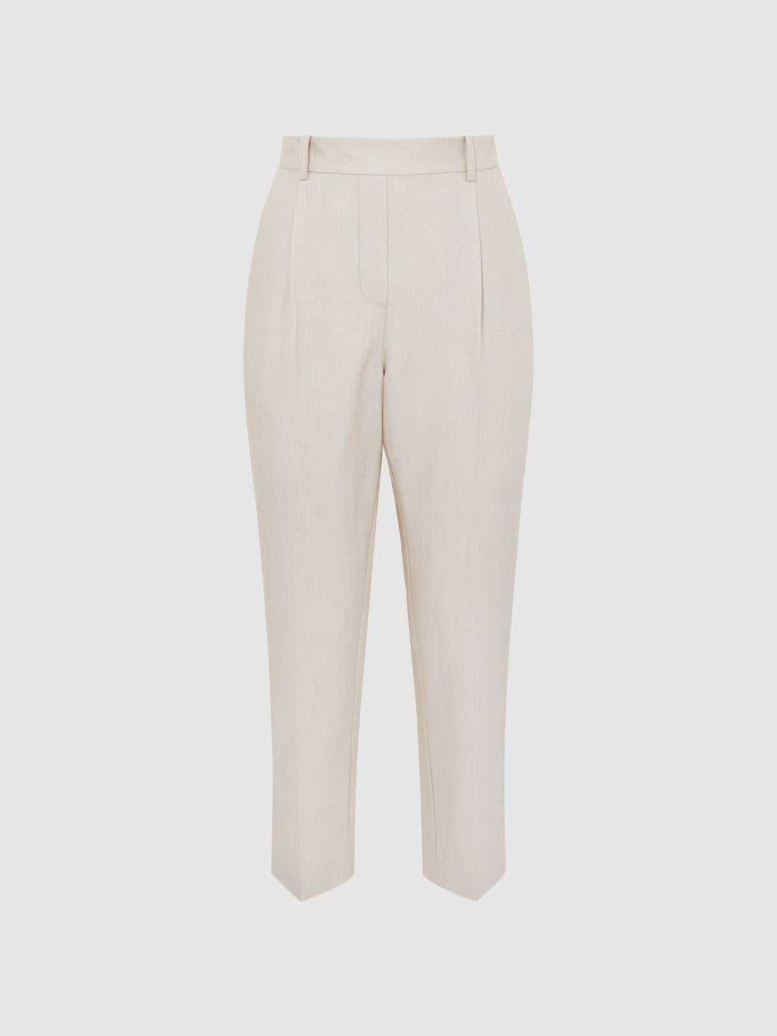 Reiss Trousers | Shae Taper Tapered Linen Trousers Khaki - Women