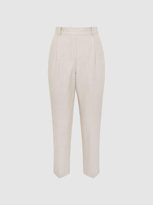 Reiss Trousers | Shae Taper Tapered Linen Trousers Khaki - Women