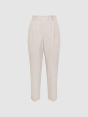 Reiss Trousers | Shae Taper Tapered Linen Trousers Khaki - Women