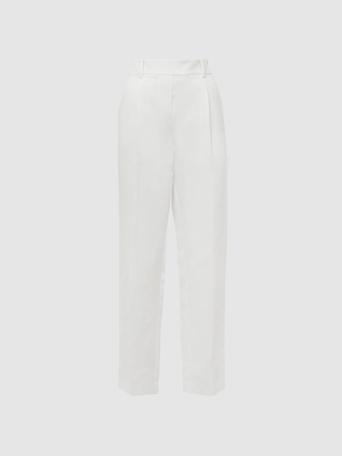 Reiss Trousers | Shae Taper Tapered Linen Trousers Khaki - Women