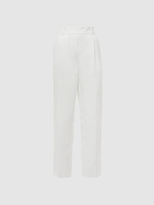 Reiss Trousers | Shae Taper Tapered Linen Trousers Khaki - Women