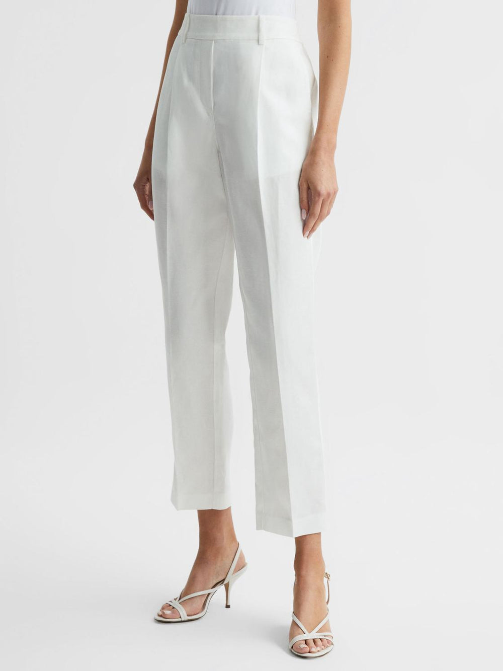 Reiss Trousers | Shae Taper Tapered Linen Trousers Khaki - Women