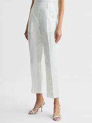 Reiss Trousers | Shae Taper Tapered Linen Trousers Khaki - Women