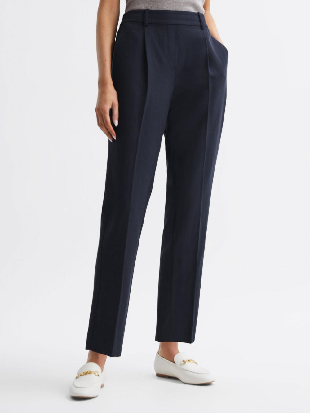 Reiss Trousers | Shae Taper Tapered Linen Trousers Khaki - Women
