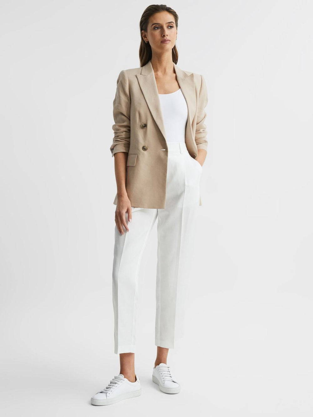 Reiss Trousers | Shae Taper Tapered Linen Trousers Khaki - Women