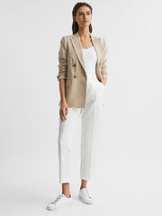 Reiss Trousers | Shae Taper Tapered Linen Trousers Khaki - Women