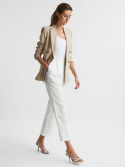 Reiss Trousers | Shae Taper Tapered Linen Trousers Khaki - Women