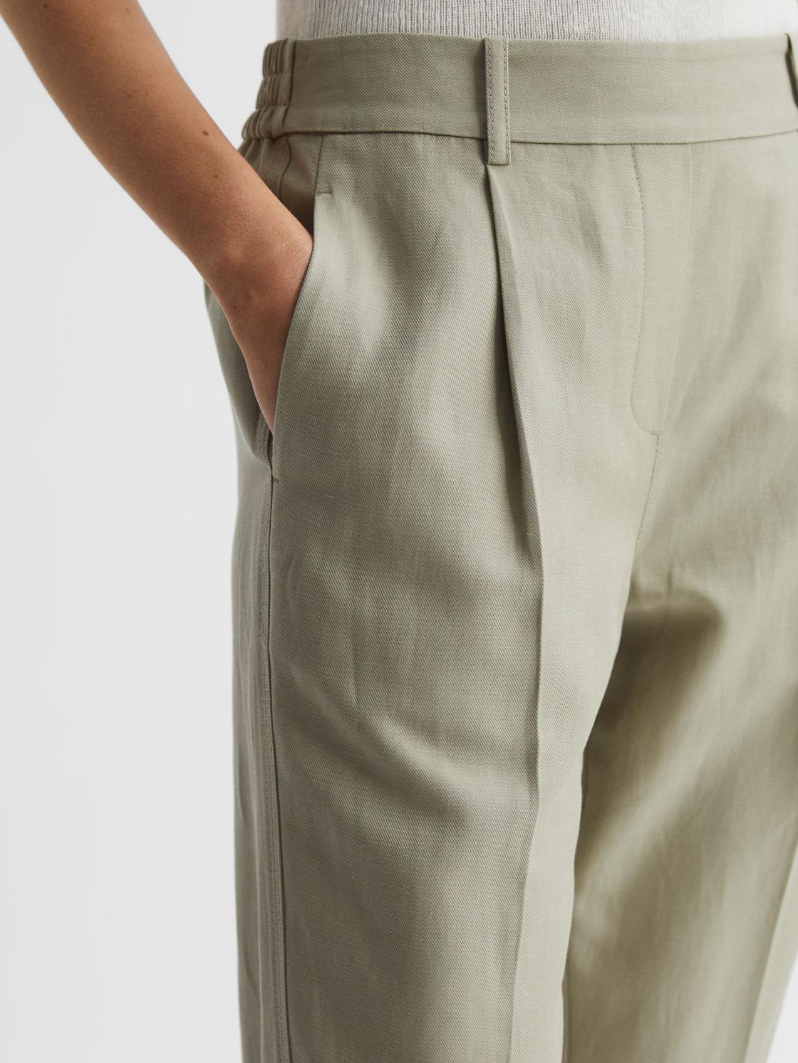 Reiss Trousers | Shae Taper Tapered Linen Trousers Khaki - Women