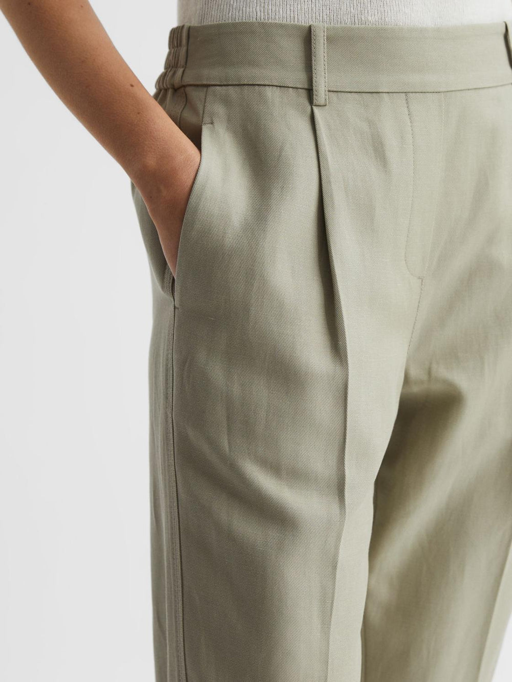 Reiss Trousers | Shae Taper Tapered Linen Trousers Khaki - Women