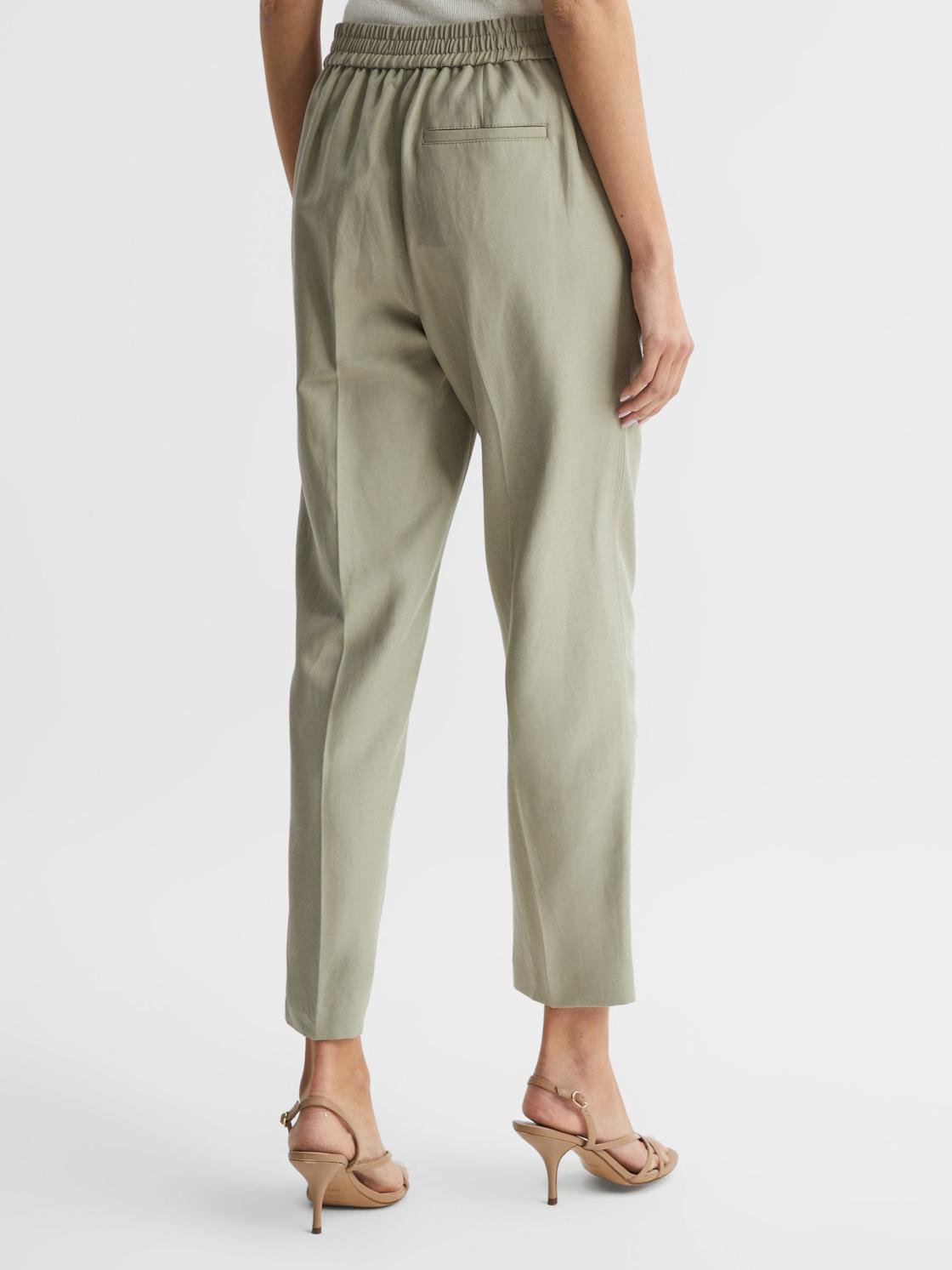 Reiss Trousers | Shae Taper Tapered Linen Trousers Khaki - Women