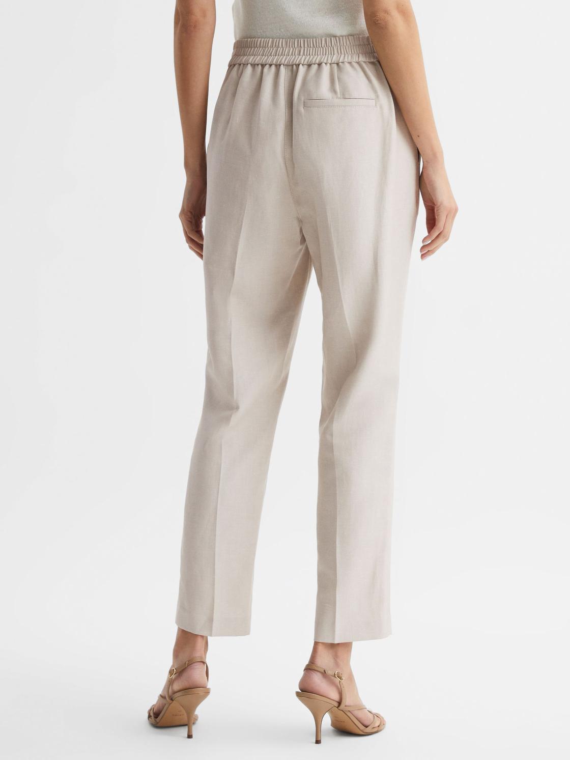 Reiss Trousers | Shae Taper Tapered Linen Trousers Khaki - Women