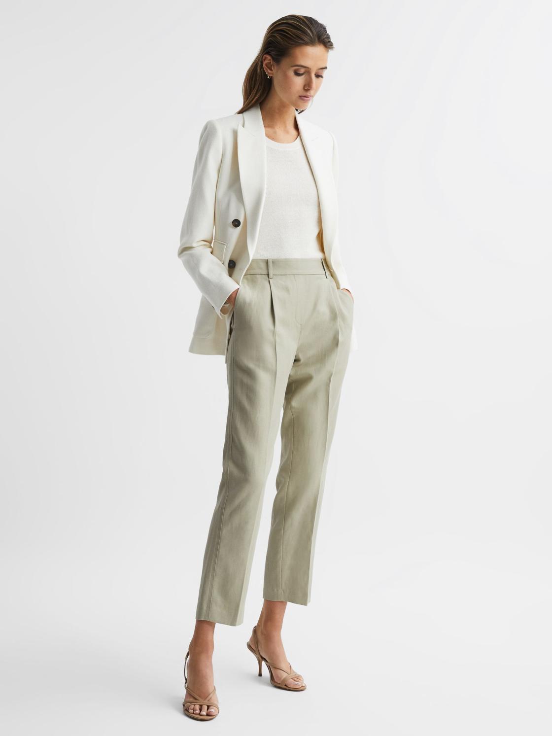 Reiss Trousers | Shae Taper Tapered Linen Trousers Khaki - Women
