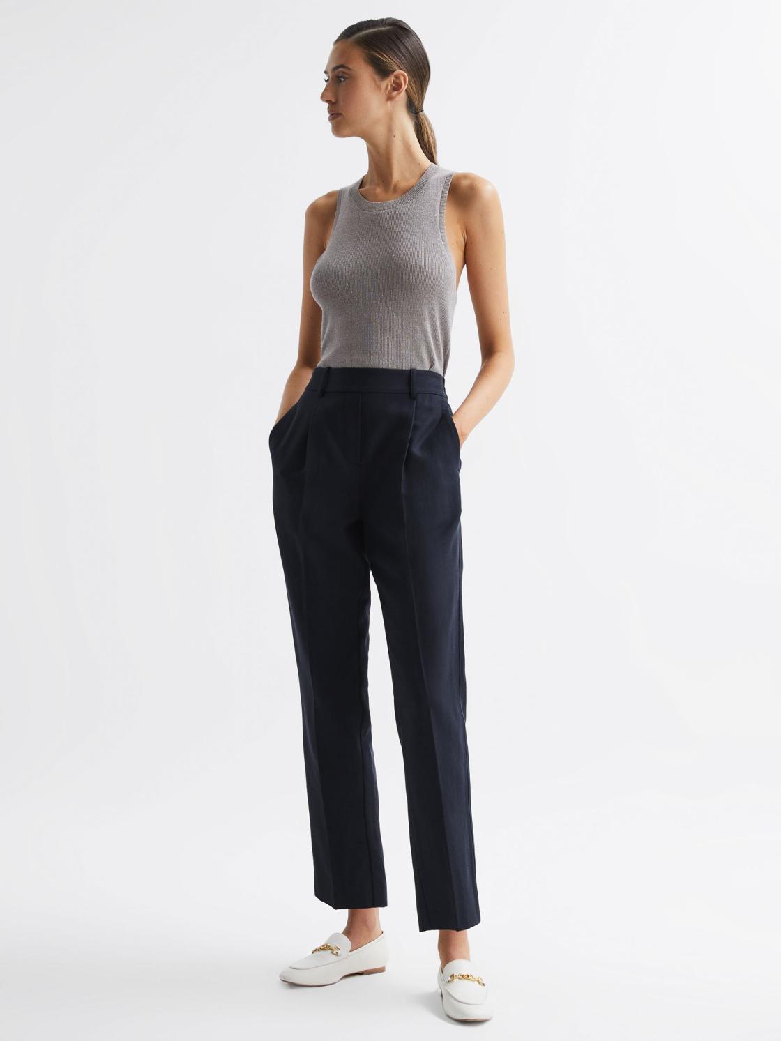 Reiss Trousers | Shae Taper Tapered Linen Trousers Khaki - Women