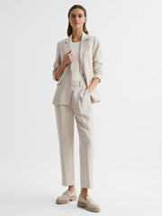 Reiss Trousers | Shae Taper Tapered Linen Trousers Khaki - Women