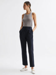 Reiss Trousers | Shae Taper Tapered Linen Trousers Khaki - Women