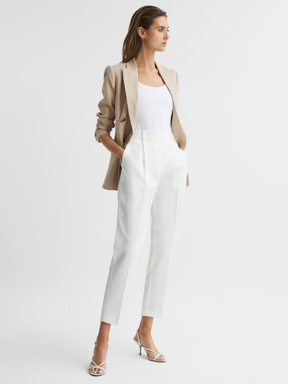 Reiss Trousers | Shae Taper Tapered Linen Trousers Khaki - Women