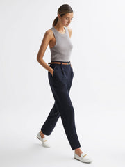 Reiss Trousers | Shae Taper Tapered Linen Trousers Khaki - Women