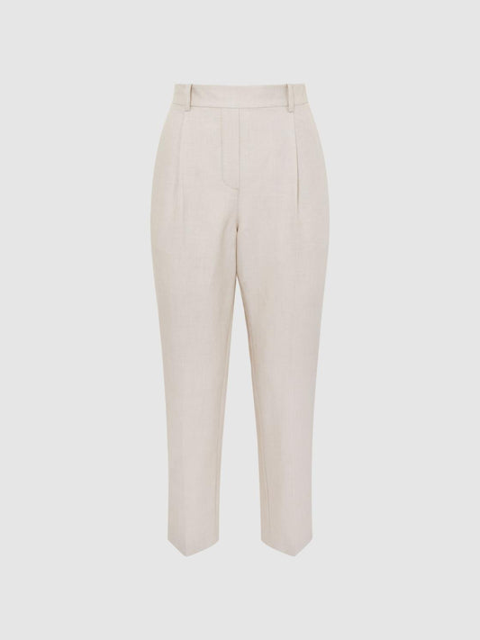 Reiss Trousers | Shae Taper Tapered Linen Trousers Oatmeal - Women