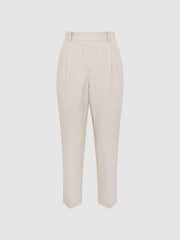 Reiss Trousers | Shae Taper Tapered Linen Trousers Oatmeal - Women