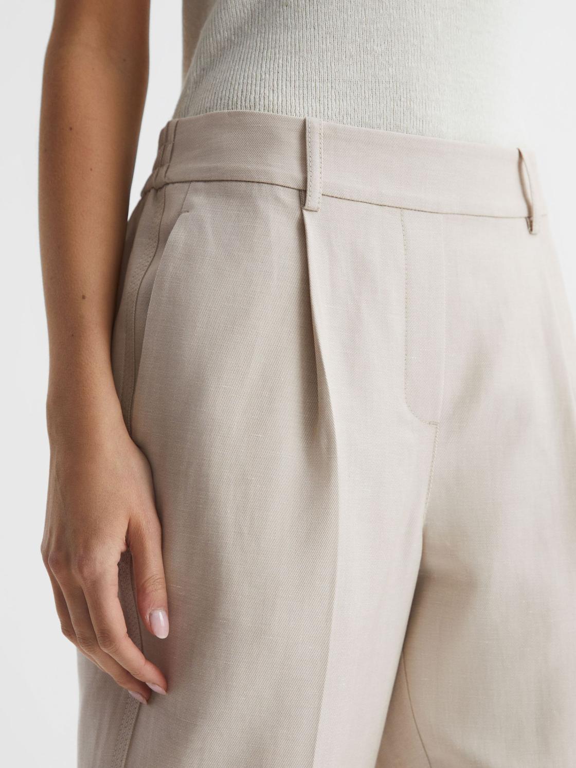 Reiss Trousers | Shae Taper Tapered Linen Trousers Oatmeal - Women