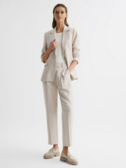 Reiss Trousers | Shae Taper Tapered Linen Trousers Oatmeal - Women