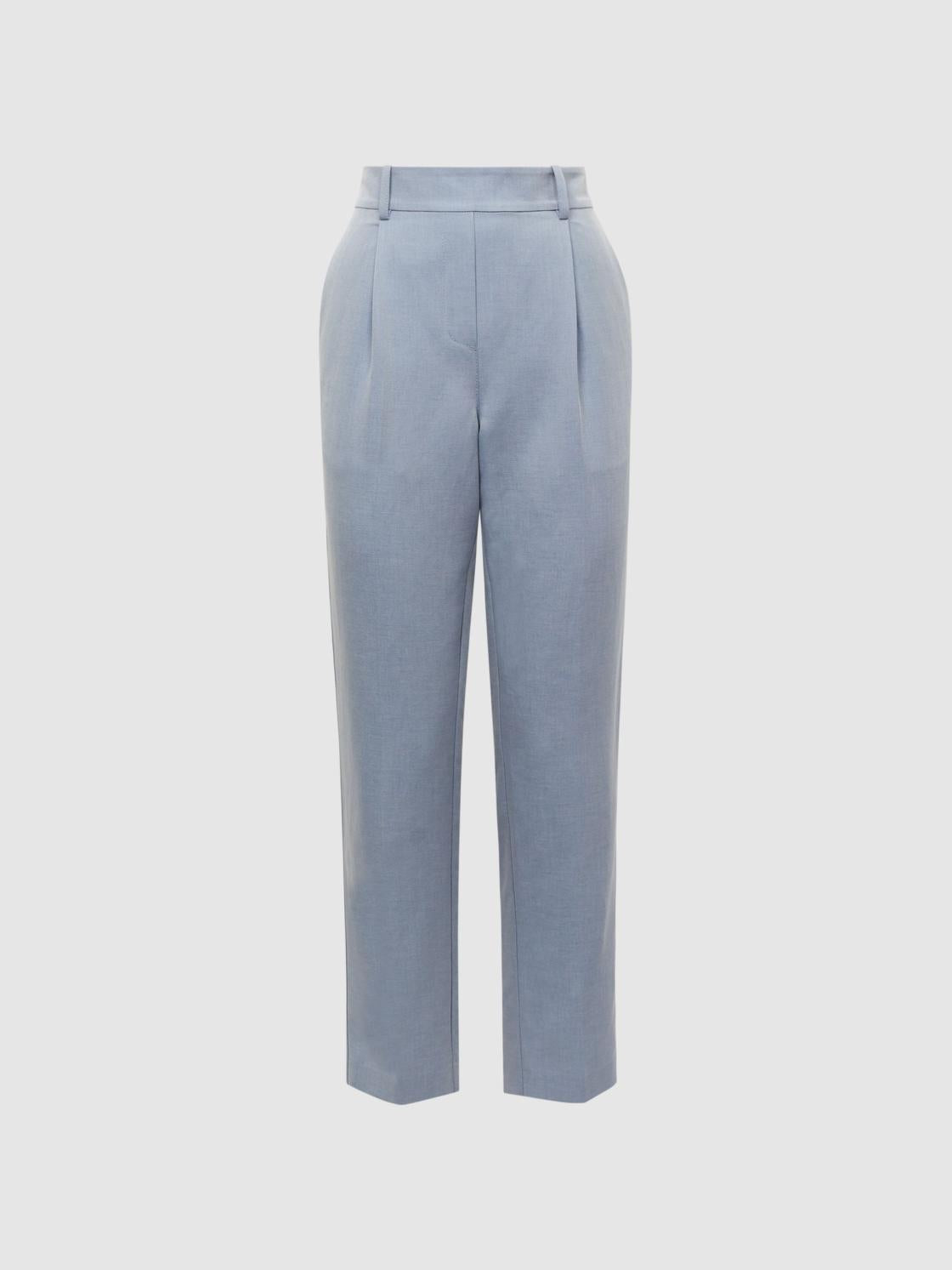 Reiss Trousers | Shae Taper Tapered Linen Trousers Pale Blue - Women