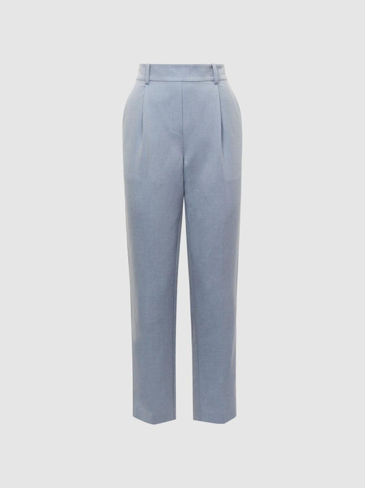 Reiss Trousers | Shae Taper Tapered Linen Trousers Pale Blue - Women
