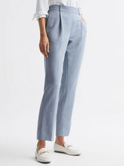 Reiss Trousers | Shae Taper Tapered Linen Trousers Pale Blue - Women