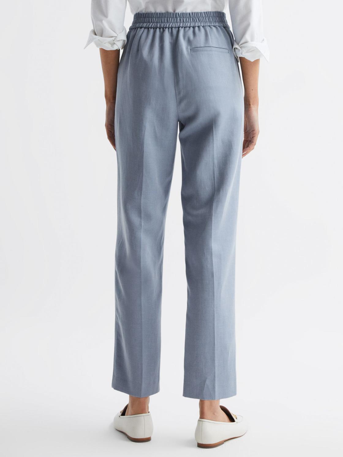 Reiss Trousers | Shae Taper Tapered Linen Trousers Pale Blue - Women