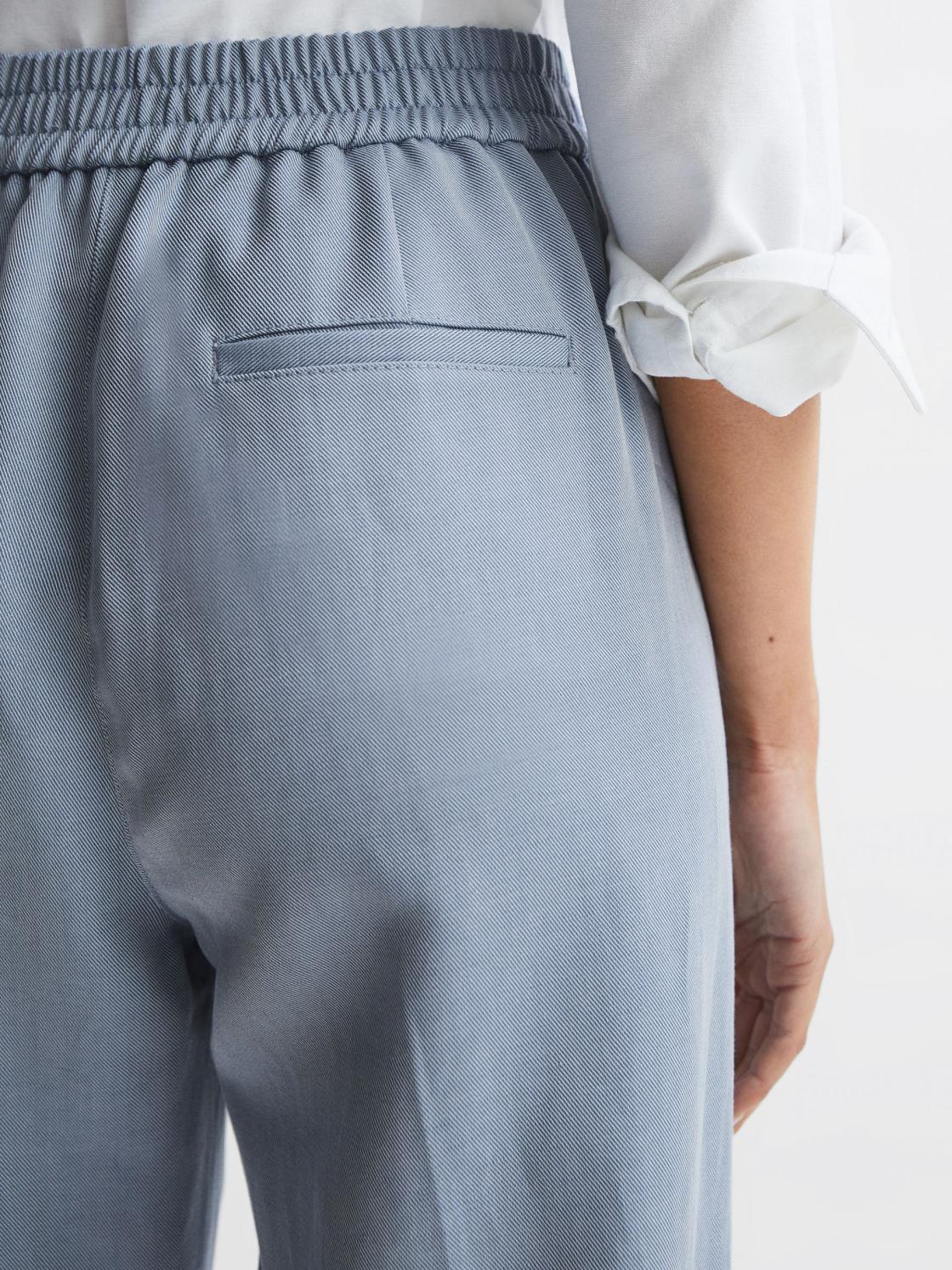 Reiss Trousers | Shae Taper Tapered Linen Trousers Pale Blue - Women