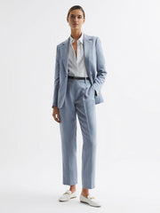 Reiss Trousers | Shae Taper Tapered Linen Trousers Pale Blue - Women