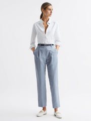 Reiss Trousers | Shae Taper Tapered Linen Trousers Pale Blue - Women