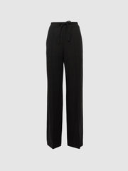 Reiss Trousers | Shae Wide Wide Leg Linen Trousers Black - Women
