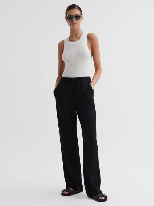 Reiss Trousers | Shae Wide Wide Leg Linen Trousers Black - Women