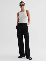 Reiss Trousers | Shae Wide Wide Leg Linen Trousers Black - Women