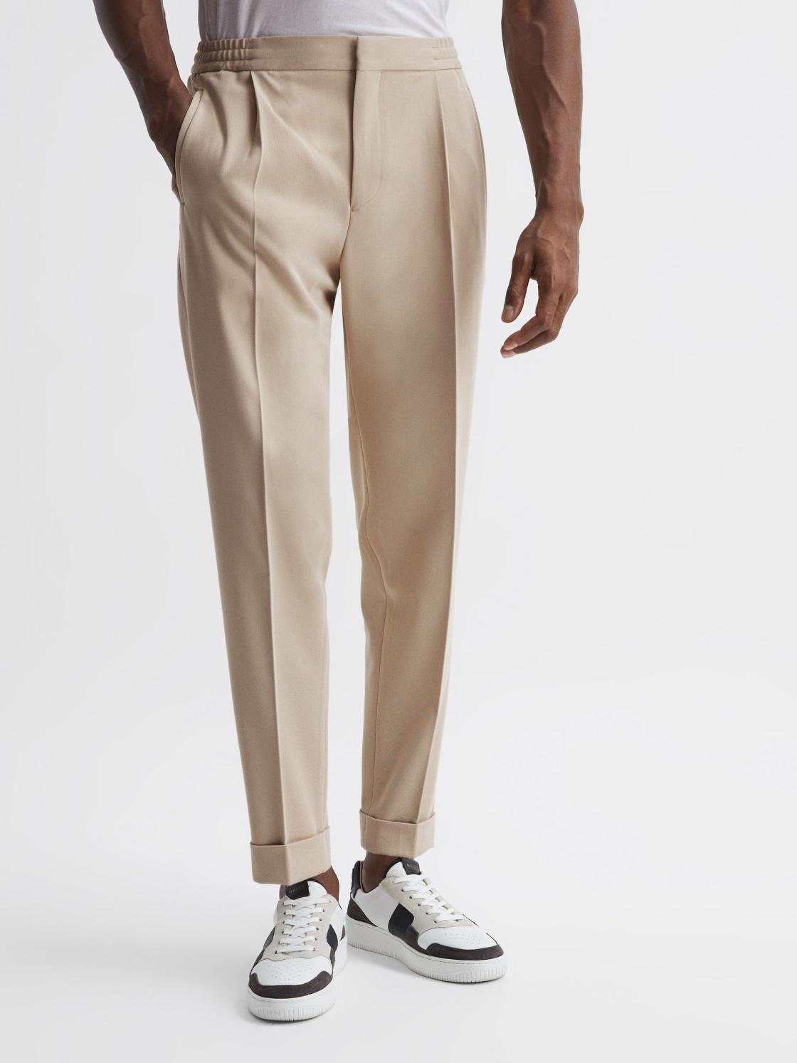 Reiss Trousers | Shield Cropped Drawstring Trousers Stone - Men