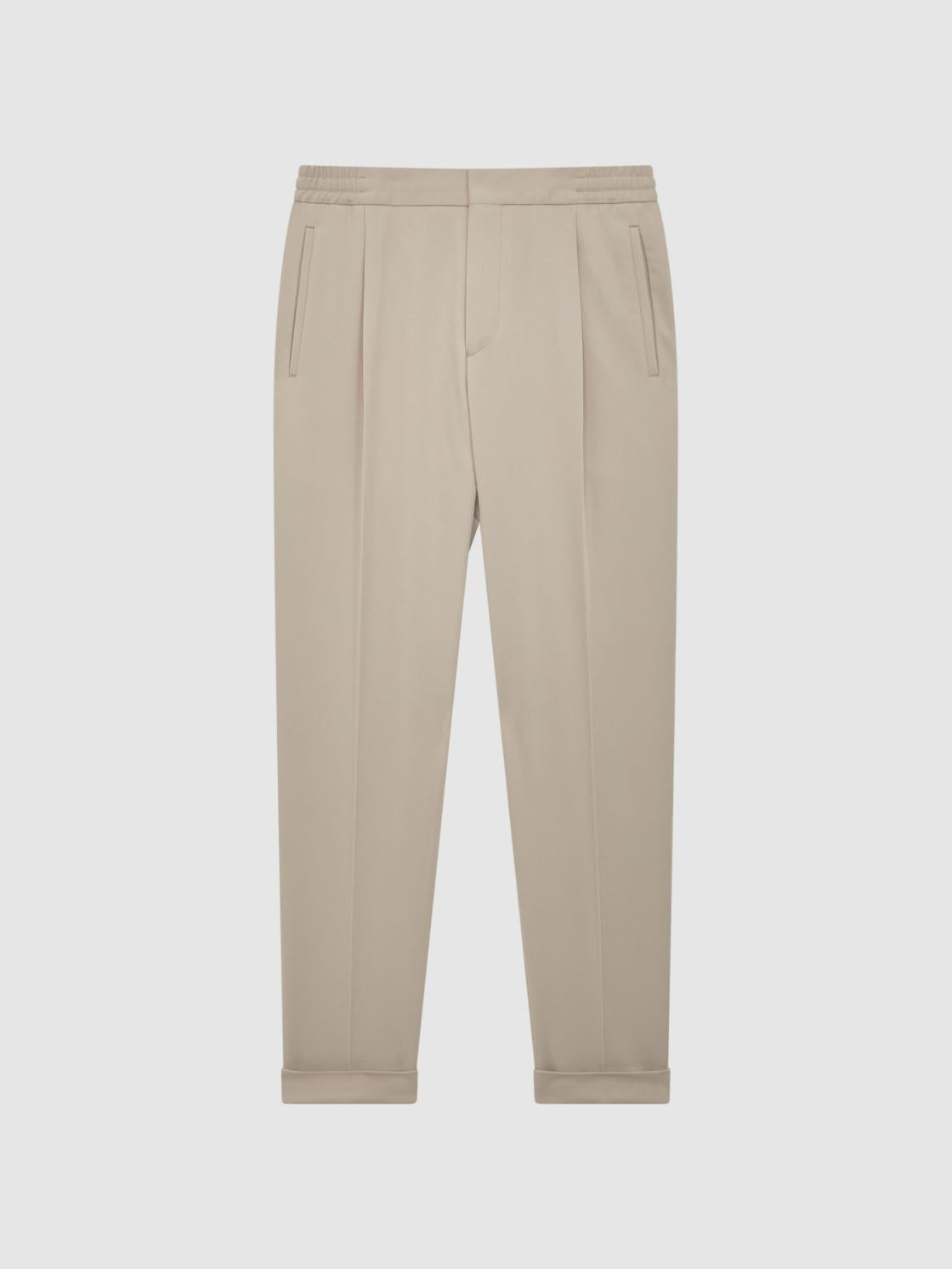 Reiss Trousers | Shield Cropped Drawstring Trousers Stone - Men