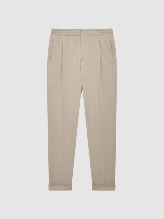 Reiss Trousers | Shield Cropped Drawstring Trousers Stone - Men