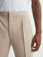 Reiss Trousers | Shield Cropped Drawstring Trousers Stone - Men