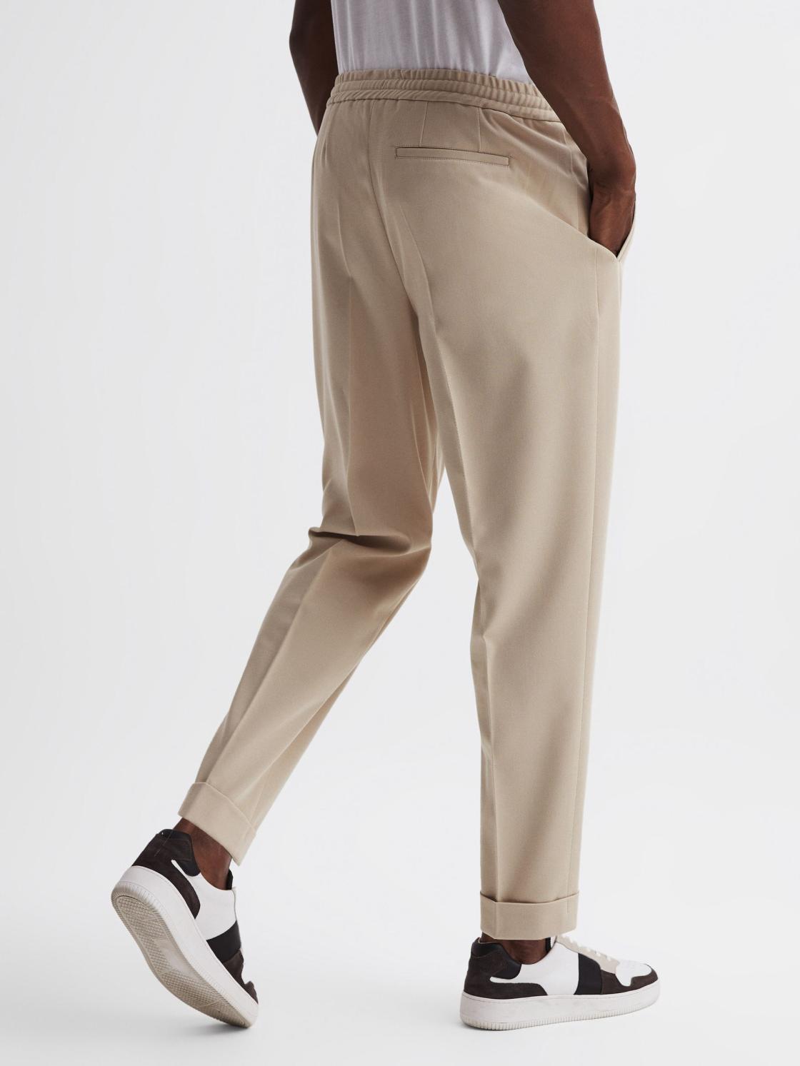 Reiss Trousers | Shield Cropped Drawstring Trousers Stone - Men