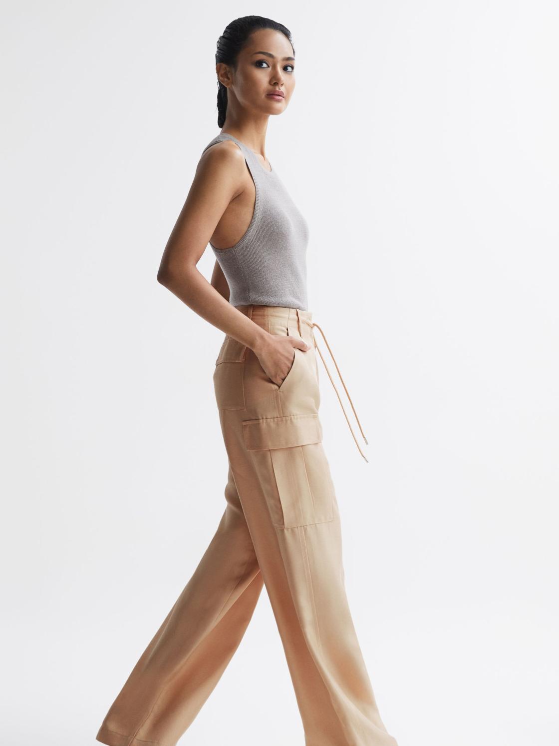 Reiss Trousers | Sian Wide Leg Combat Trousers Neutral - Women