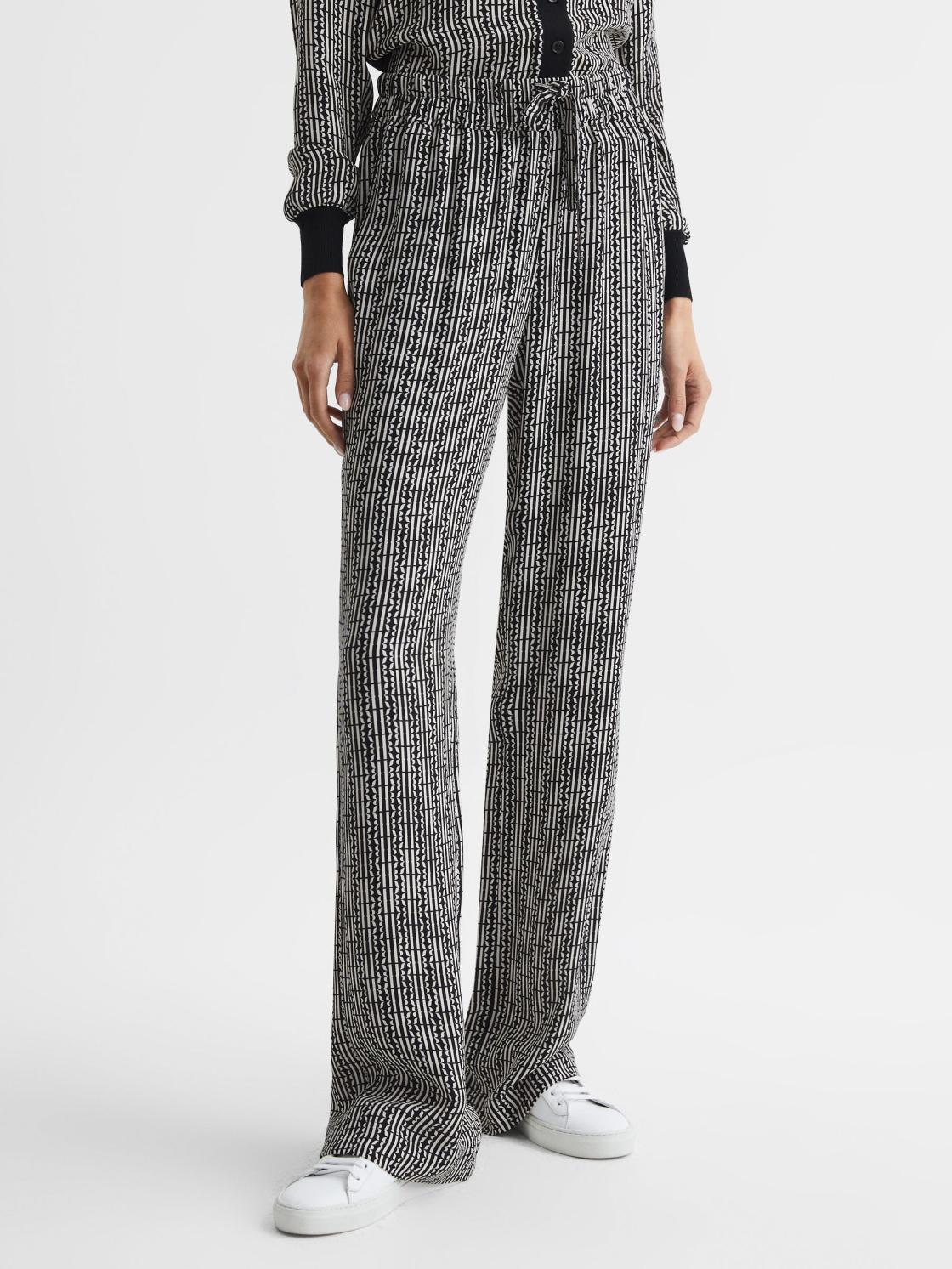 Reiss Trousers | Sky Printed Wide Leg Trousers Black - Women