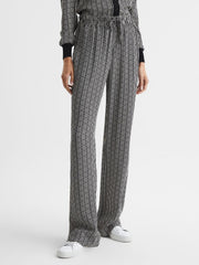 Reiss Trousers | Sky Printed Wide Leg Trousers Black - Women