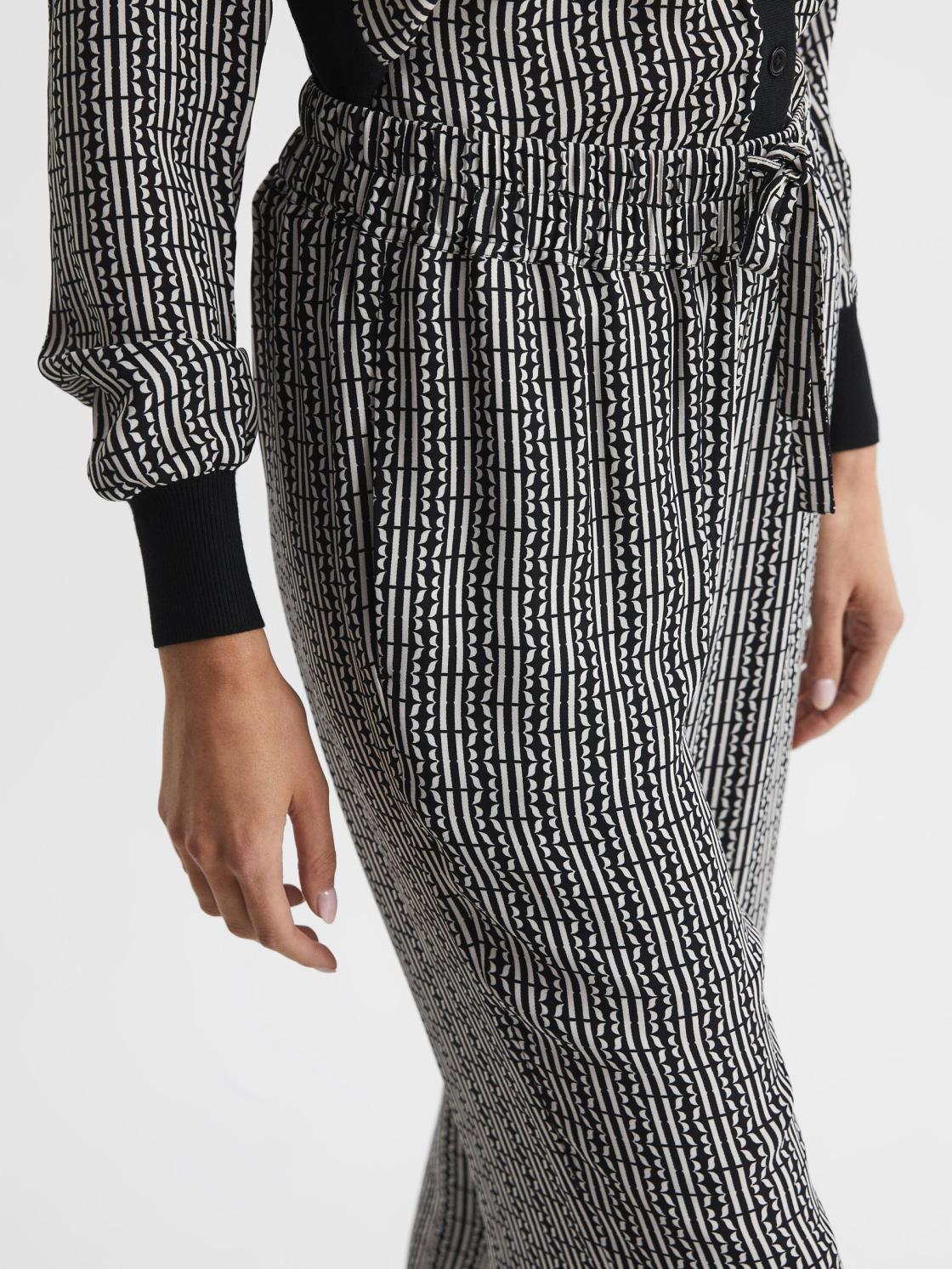 Reiss Trousers | Sky Printed Wide Leg Trousers Black - Women