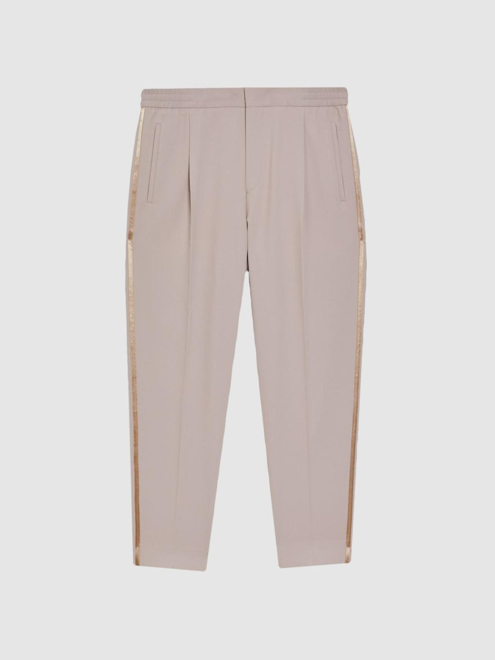 Reiss Trousers | Straight Relaxed Fit Striped Cropped Trousers Ivory - Men