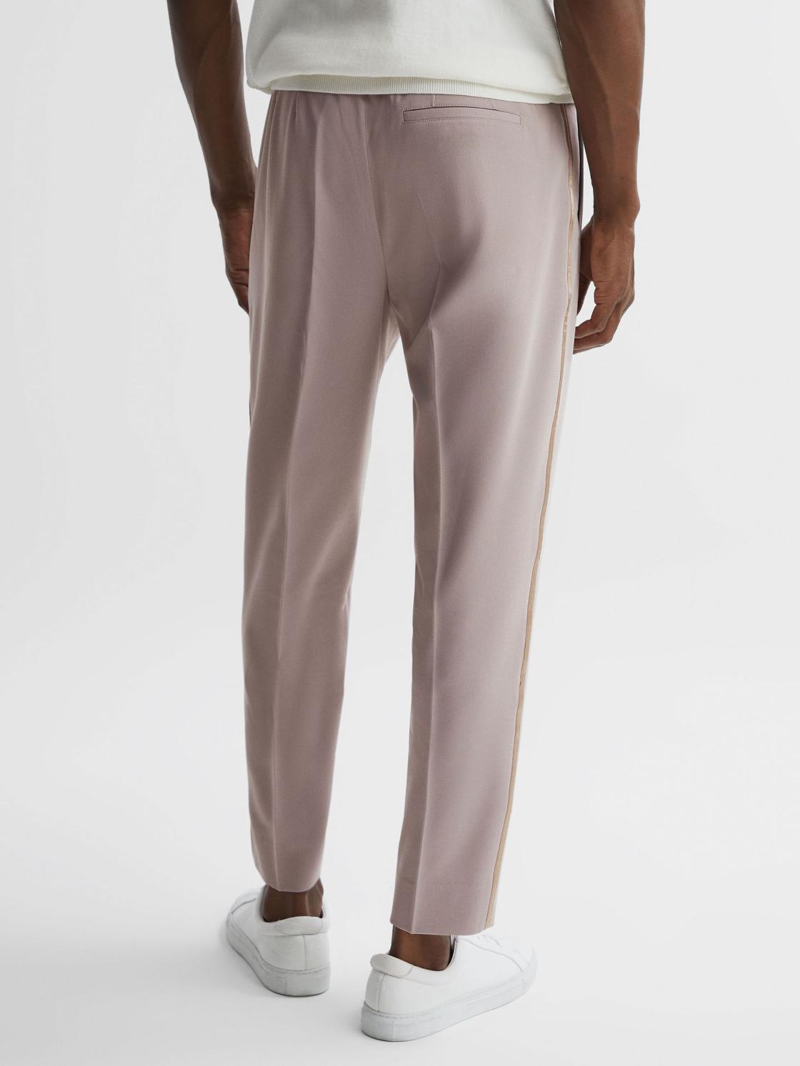 Reiss Trousers | Straight Relaxed Fit Striped Cropped Trousers Ivory - Men