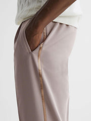 Reiss Trousers | Straight Relaxed Fit Striped Cropped Trousers Ivory - Men